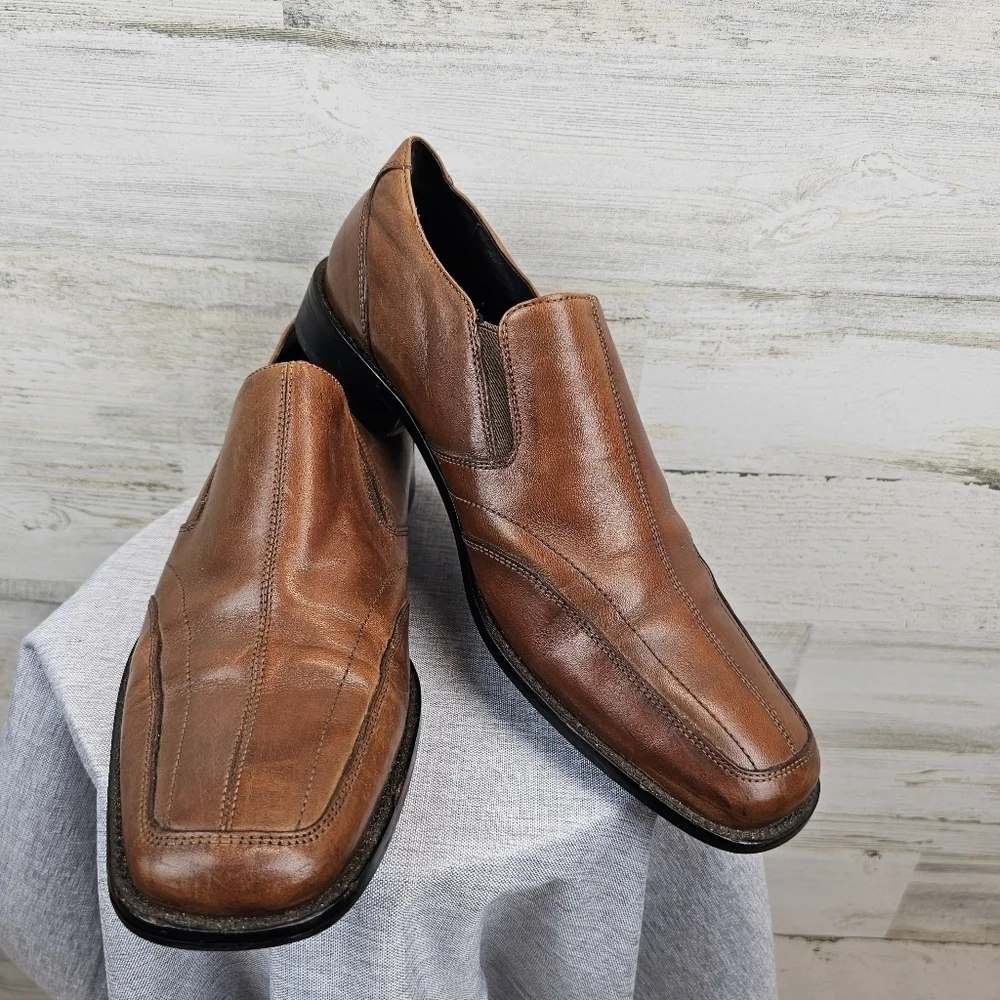 Aston Grey Collection Monterey Leather Loafers Mens Size 9 Cognac Slip On Dressy
